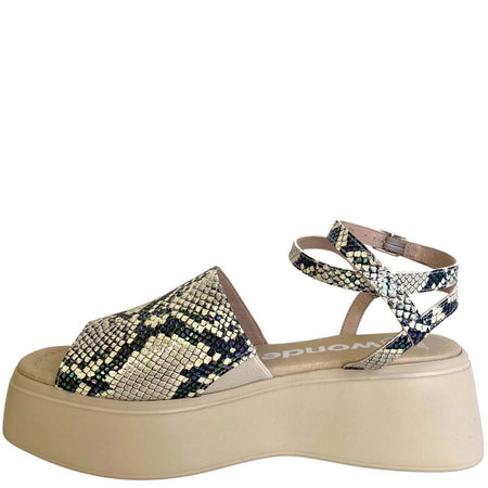 Wonders Python Leather Ankle Strap Flatform Sole Sandals