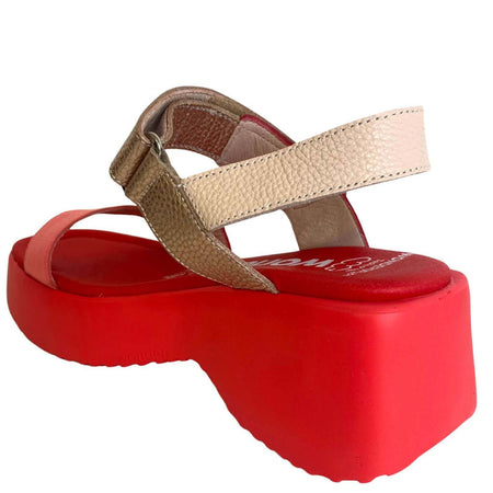 Wonders Red & Coral Leather Wedge Sandals