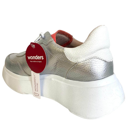 Wonders Silver & Coral Leather Sneakers