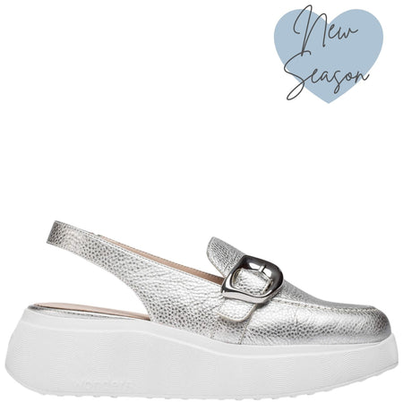 Wonders Silver Leather Sling Back Shoes