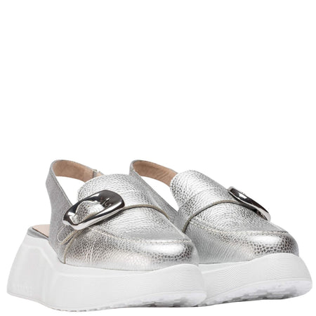 Wonders Silver Leather Sling Back Shoes