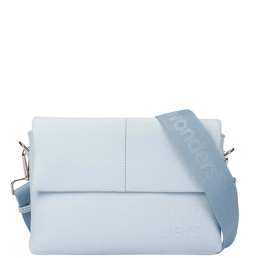 Light blue handbag with a matching strap on a white background