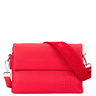 Red handbag with a strap on a white background
