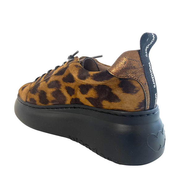 Wonders Tan Leopard Leather Brand Lace Sneakers
