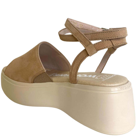 Wonders Tan Nubuck Leather Ankle Strap Flatform Sole Sandals