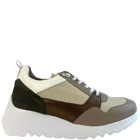 Wonders Taupe Leather Raised Sole Sneakers