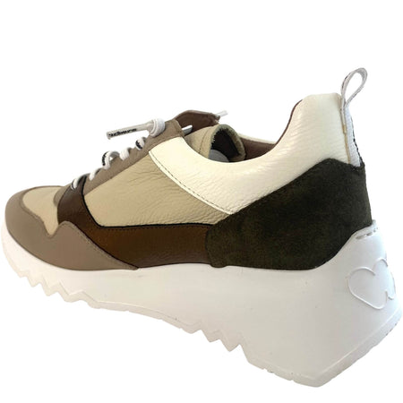 Wonders Taupe Leather Raised Sole Sneakers