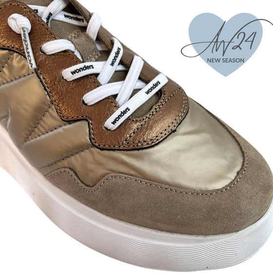 Wonders Taupe Leather White Sole Brand Lace Sneakers