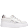 Wonders White & Silver Leather Brand Lace Sneakers