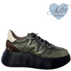 Wonders Green Leather Black Sole Brand Lace Sneakers