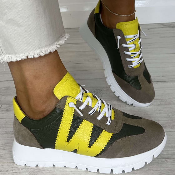 Wonders Khaki & Lime Suede Leather Sneakers