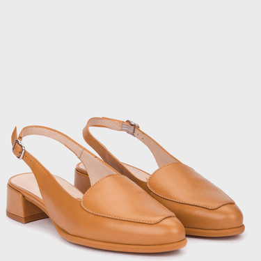 Wonders Tan Leather Sling Back Loafers