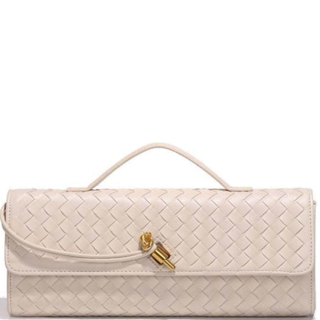 Woven Clutch Bag With Gold Hardware - Cream