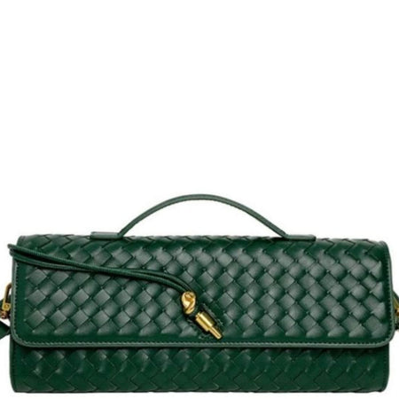 Woven Clutch Bag With Gold Hardware - Green