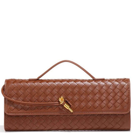 Woven Clutch Bag With Gold Hardware - Brown