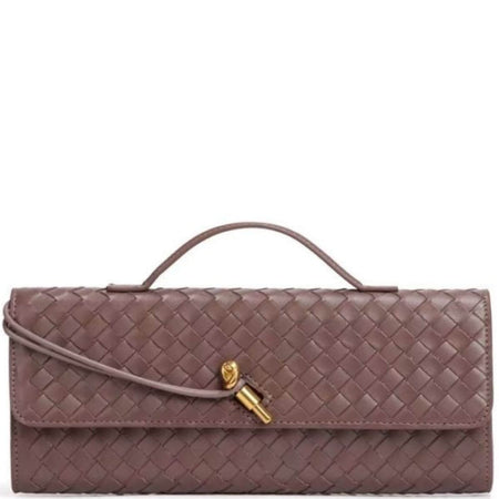 Woven Clutch Bag With Gold Hardware - Taupe