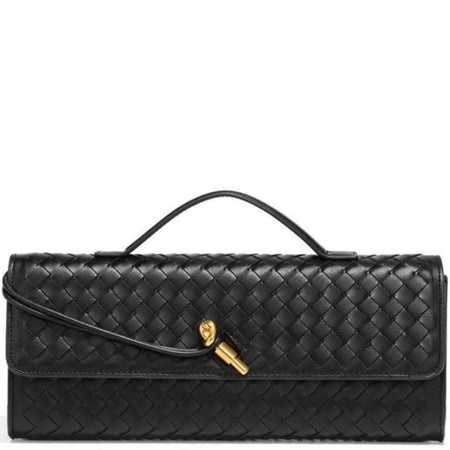 Woven Clutch Bag With Gold Hardware - Black