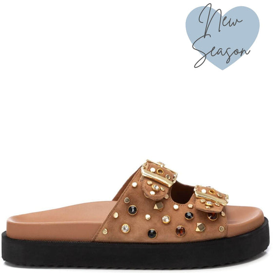 Carmela Studded Camel Slip On Mules