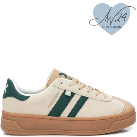 XTI Beige Suede & Dark Green Sneakers