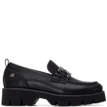 Black loafer shoe on a white background