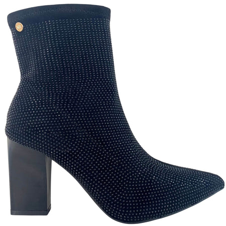 XTI Black Pointed Toe Sparkly Sock Boots