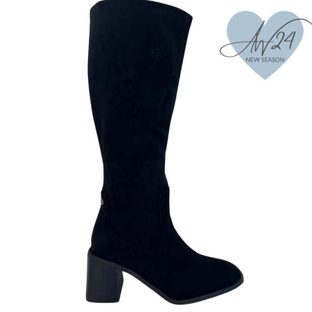 XTI Black Suede Long Length Boots