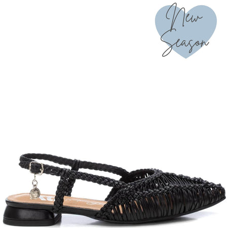 XTI Black Woven Sling Back Ballet Flats