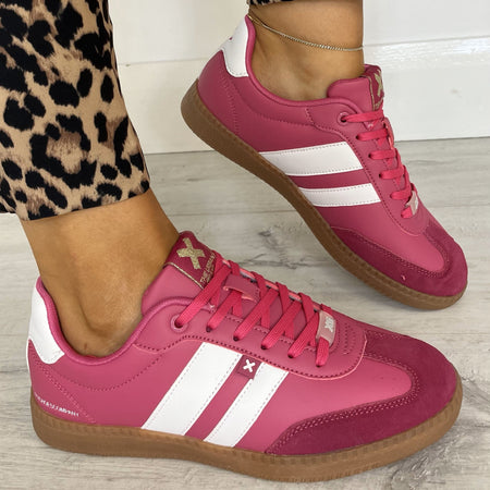 XTI Fuchsia Pink Slim Line Gum Sole Sneakers