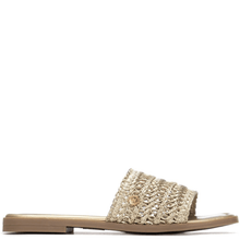 Gold crochet sandal on a white background