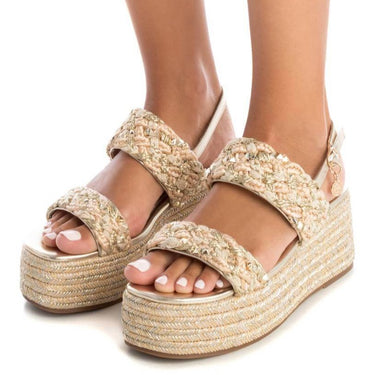 XTI Gold Natural Braided Flatform Sandals
