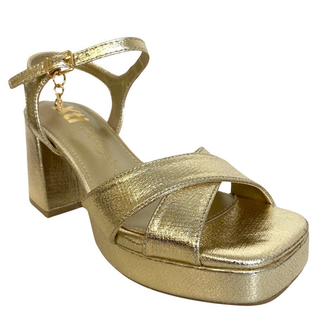 XTI Gold Platform Block Heel Sandals