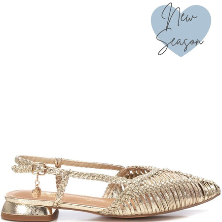 XTI Gold Woven Sling Back Ballet Flats