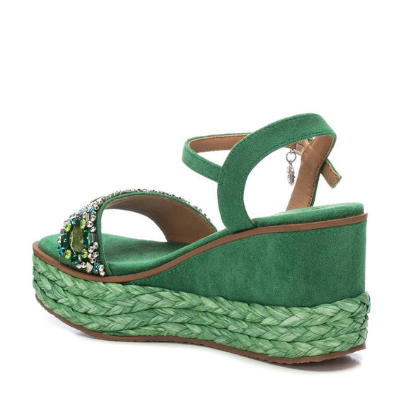 XTI Green Beaded Wedge Sandals