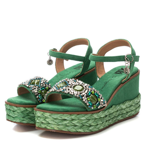 XTI Green Beaded Wedge Sandals
