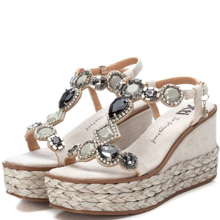 XTI Grey Jewelled Wedge Sandals