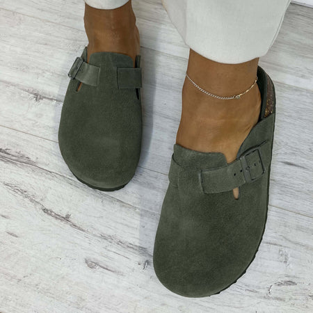 XTI Khaki Green Suede Clog Shoes