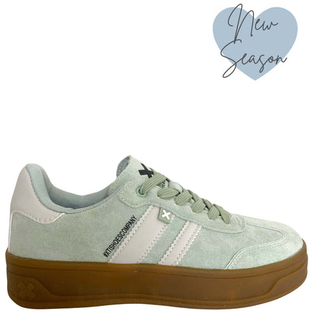 XTI Mint Green Suede Elevated Gum Sole Sneakers