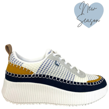 XTI Navy & Mustard Textile Sneakers