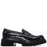 Dark Navy crocodile-patterned loafers on a white background