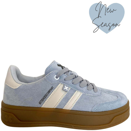 XTI Pale Blue Suede Elevated Gum Sole Sneakers