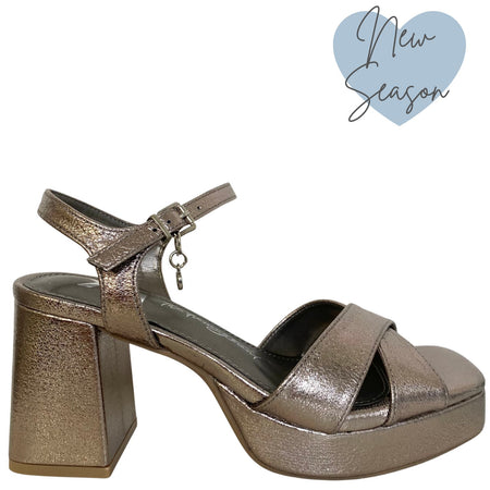 XTI Pewter Platform Block Heel Sandals