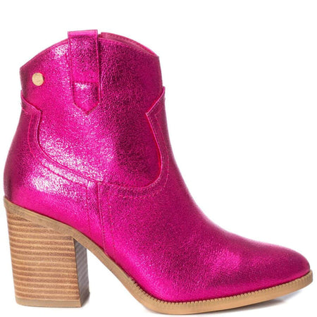 XTI Pink Metallic Western Summer Ankle Boots