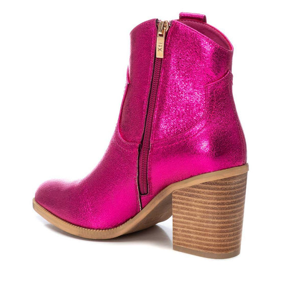 XTI Pink Metallic Western Summer Ankle Boots