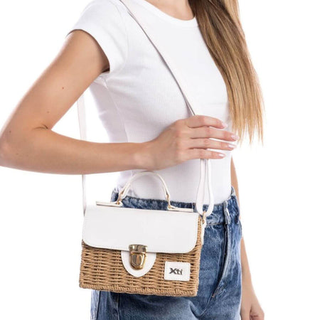 XTI Raffia Box Crossbody Bag - White