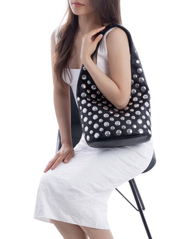 XTI Silver Studded Black Shoulder Bag