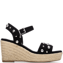 XTI Silver Studded Black Wedge Sandals