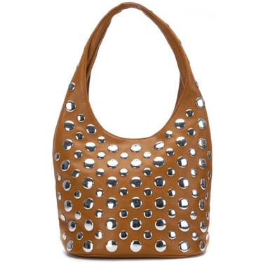 XTI Silver Studded Camel Shoulder Bag