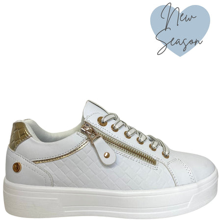 XTI White & Gold Side Zip Sneakers