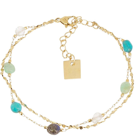 ZAG Gold & Blue Multi Bead Double Bracelet