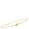 Gold bracelet with a small cross and floral design on a white background